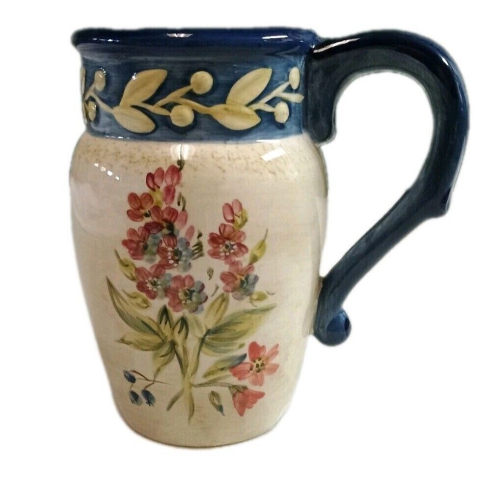 Certified International Flora Mug/Stein Pamela Gladding Floral Blue Trim 16oz - Picture 1 of 9
